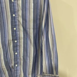 Burberry London Button Down Dress Shirt Size L Mens Blue Striped Long Sleeve